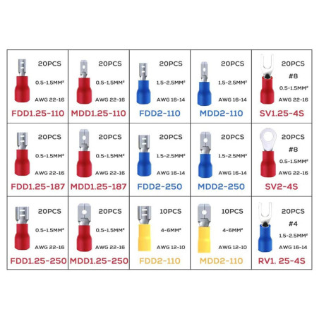 Faston Terminals Kit Crimp Terminals - 280 pieces 15 types