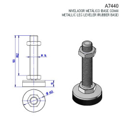 A7440 Piedino Livellatore Regolabile con Base in Gomma per Cabinato Arcade