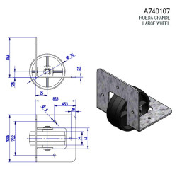 A740107 Ruota Larga con Supporto ad Angolo per Cabinato Arcade