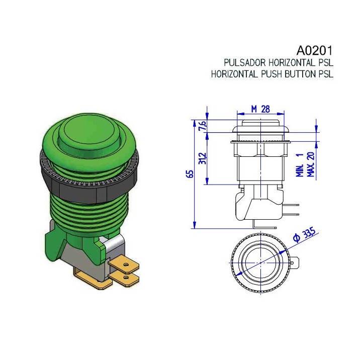 A0201 Pulsante Arcade Concavo 30mm - Bianco Player 1 o 2