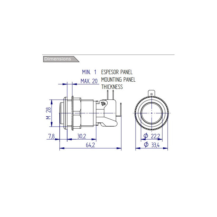 A02124 Pulsante Arcade Flat Convesso Diam. 30 mm