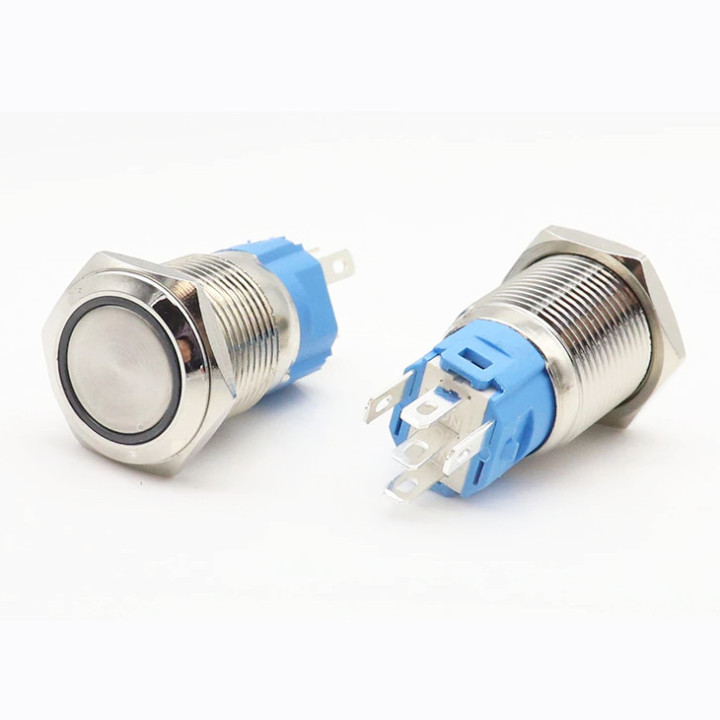 Pulsante Metallo Luminoso Blu 5V Monostabile da 16mm