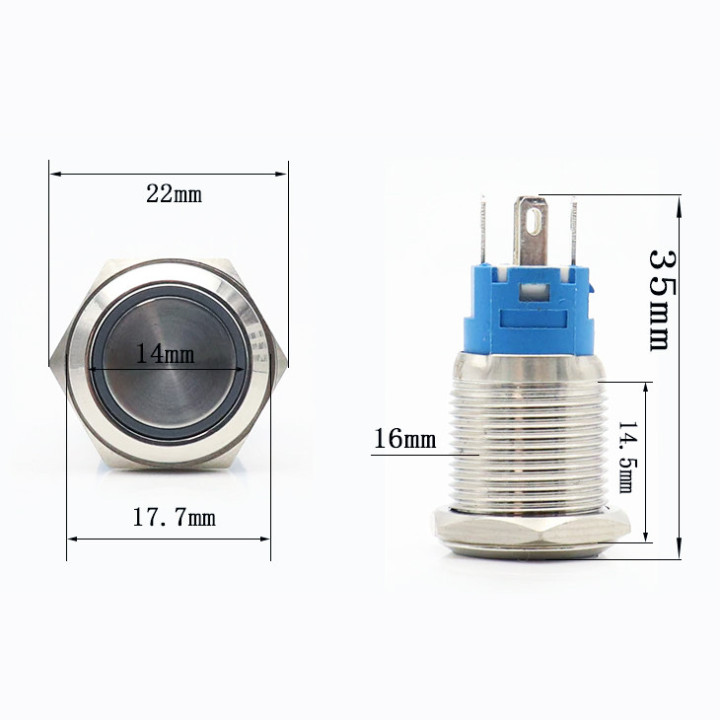 Metal Light Button Blue 5V 16mm Monostable