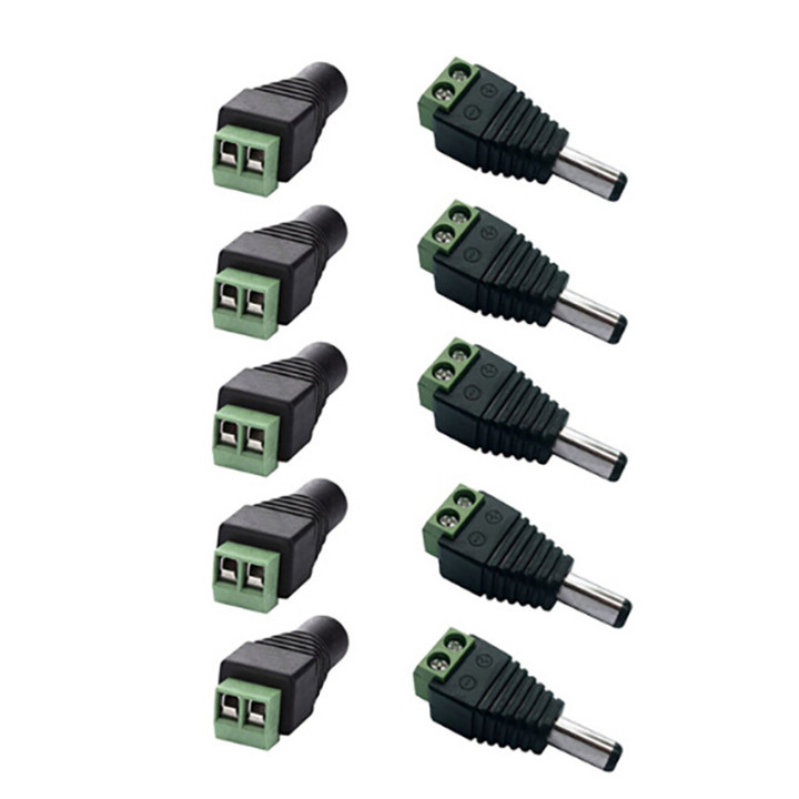 Set 5+5 Connettori Alimentazione DC 5,5  x 2,1 mm Maschio/Femmina Led e Altro