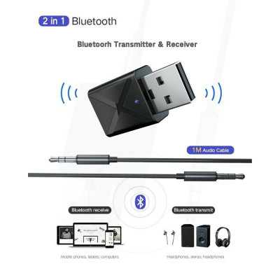 2 in 1 Bluetooth Adapter Transmitter Receiver Wireless Audio AUX RCA Stereo 2 in 1 Bluetooth Adapter Transmitter Receiver Wireless Audio AUX RCA Stereo