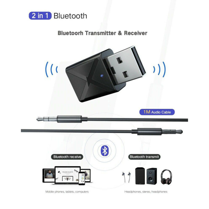 Adattatore Bluetooth 2 in 1 Trasmettitore Ricevitore stereo Wireless Audio AUX RCA