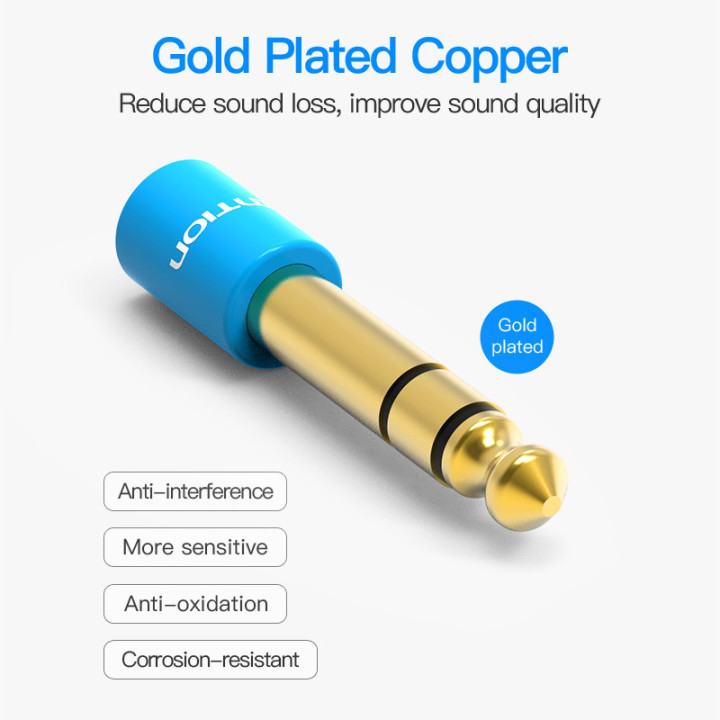 2 Pezzi - Connettore Riduttore Jack Audio Stereo 3.5F a 6.35M
