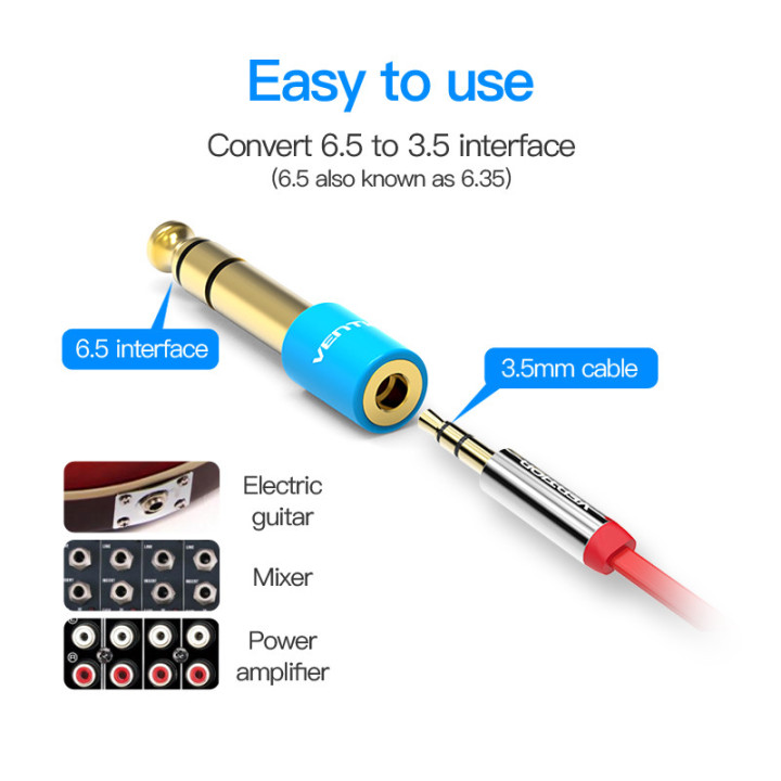 2 Pezzi - Connettore Riduttore Jack Audio Stereo 3.5F a 6.35M