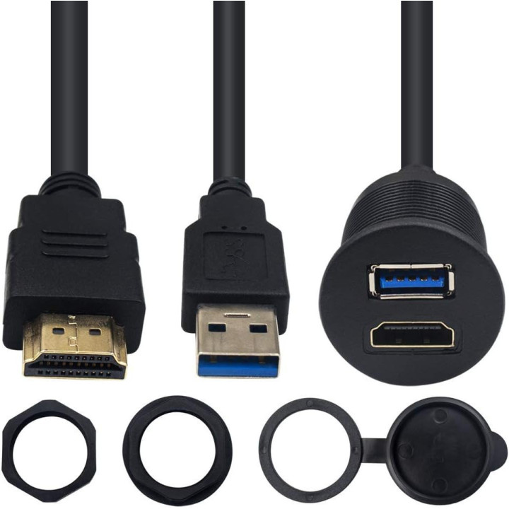 USB and HDMI panel socket fixable to 28mm hole panel