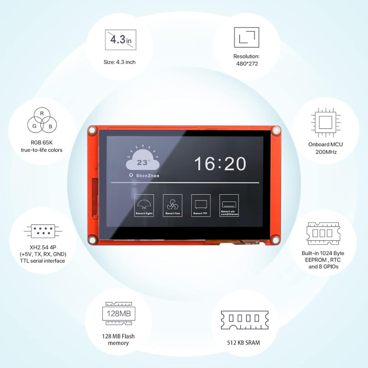Nextion NX4827P043-011C Display Touch Screen 4,3 p. Intelligent Series - Capacitivo
