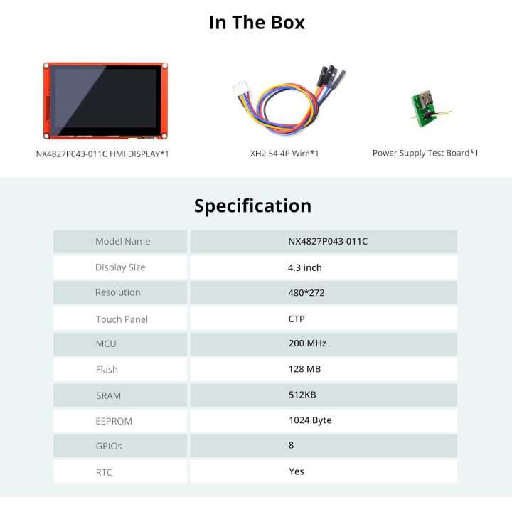 Nextion NX4827P043-011C Display Touch Screen 4,3 p. Intelligent Series - Capacitivo