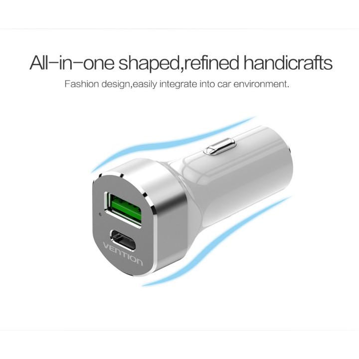 Caricabatterie da auto 2 porte Usb-A e Usb-C - Carica Rapida 2,4A