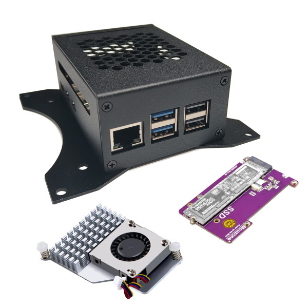 Raspberry Pi 5 Case Big NVMe con Supporti VESA e Active Cooler e Shield NVMe