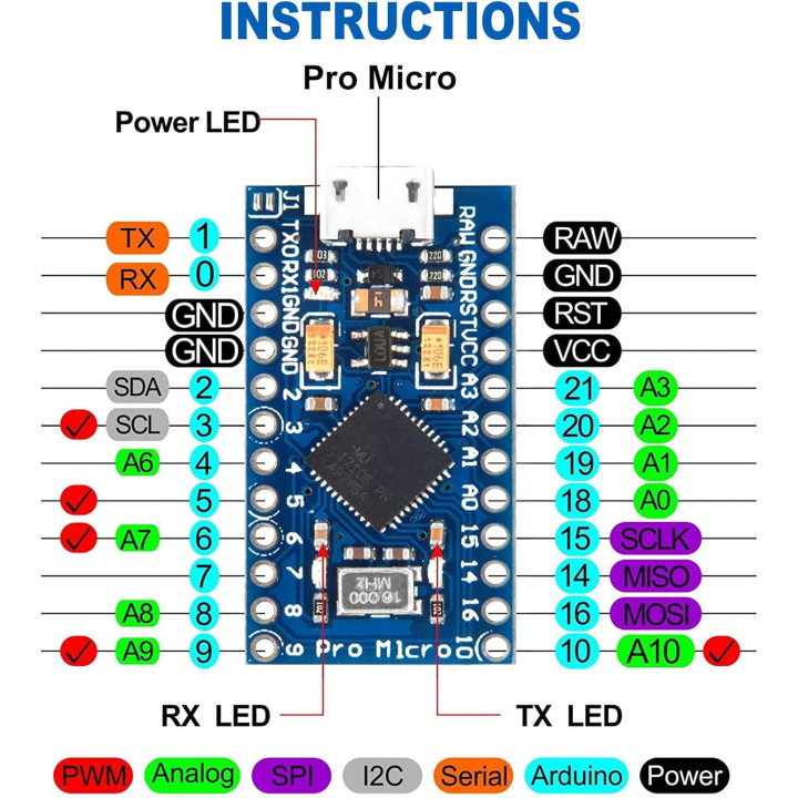 Scheda Arduino Pro Micro Chip 32U4 a 5V 16Mhz