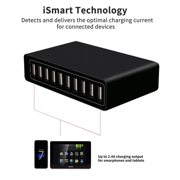 Caricatore USB 10 porte 60W  - Stazione di ricarica Dock multi USB