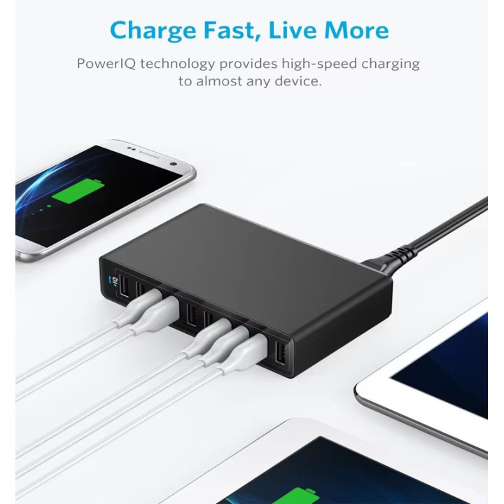 Caricatore USB 10 porte 60W  - Stazione di ricarica Dock multi USB