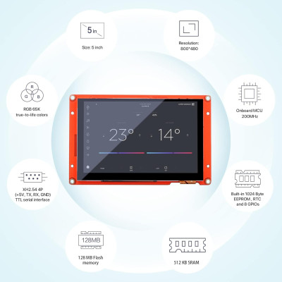Nextion NX8048P050-011C 5p Touch Screen Display - Intelligent Series - Capacitive