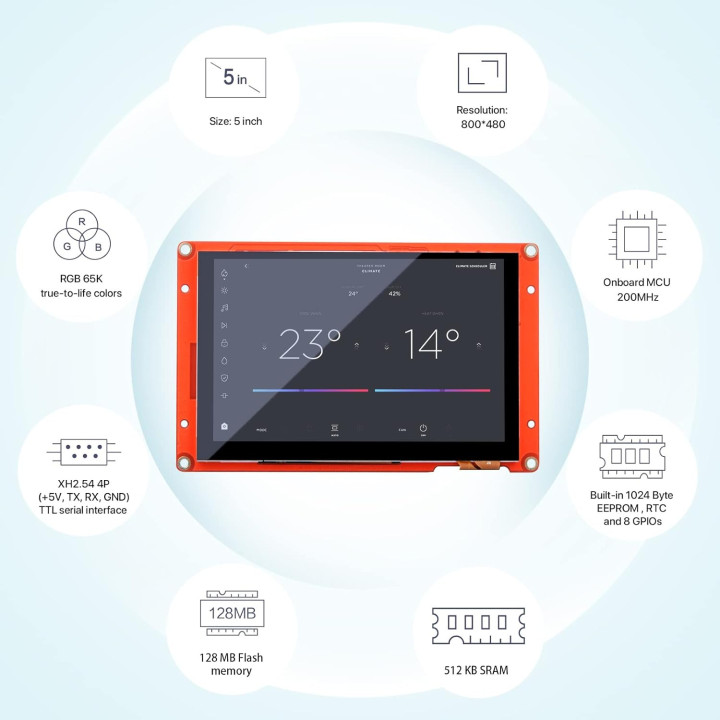 Nextion NX8048P050-011C Display Touch Screen 5p. - Serie Intelligent - Capacitivo