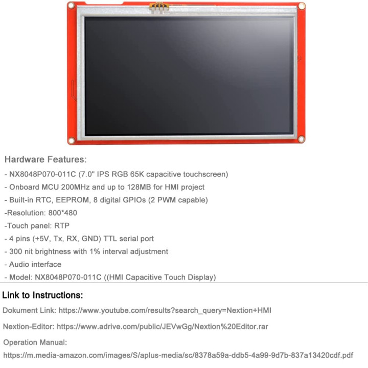 Nextion NX8048P070-011C Display Touch Screen 7 p. - Intelligent Series - Capacitive