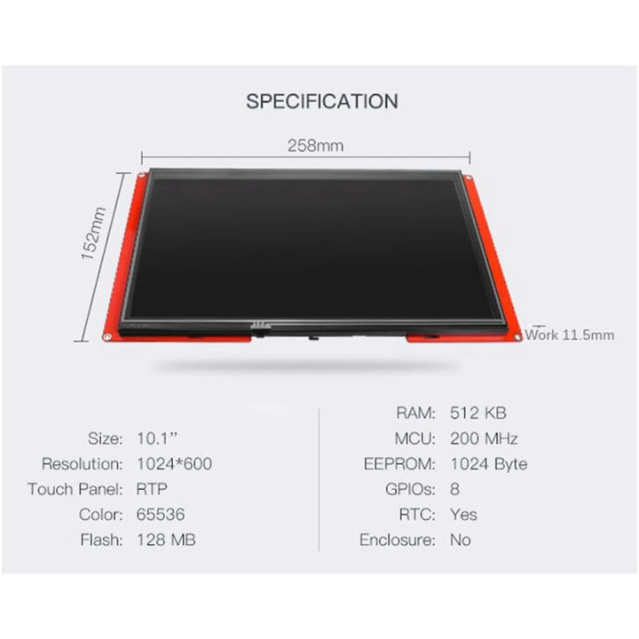 Nextion 10-p Display NX1060P101-011R-I for Industrial Applications - Resistive