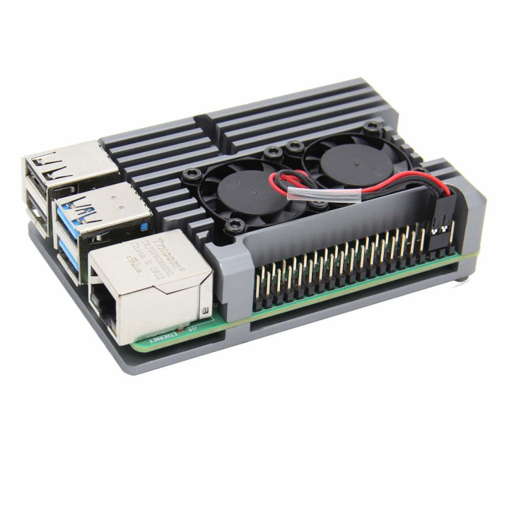 Armor Case per Raspberry Pi4 con 2 Ventole - Custodia in Alluminio Dual Fan per Raffreddamento