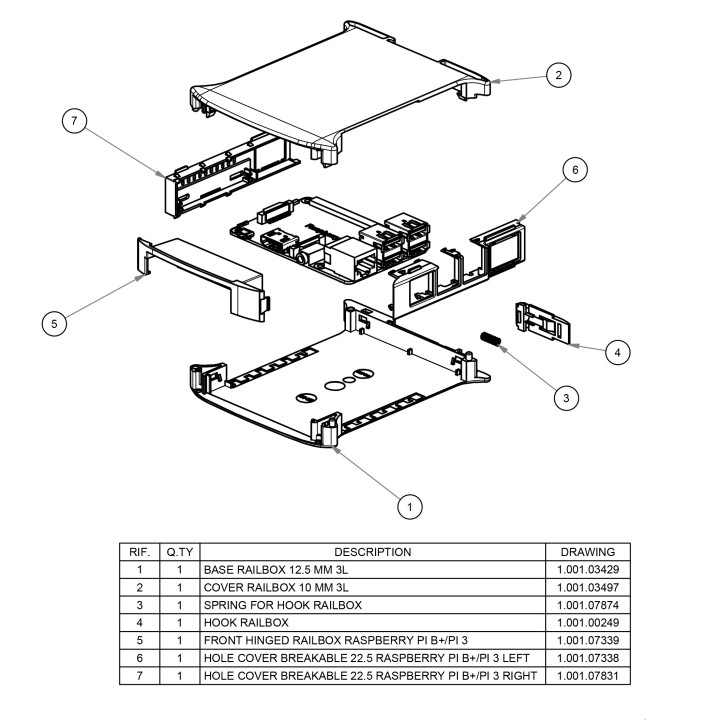 KIT 22,5 RAILBOX Case per Raspberry PI3 su guida DIN + Dissipatore